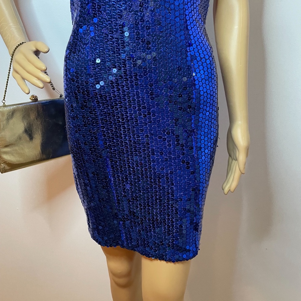 💕Host Pick!!! Vintage blue sequin mock neck back sheath dress! - Picture 8 of 11